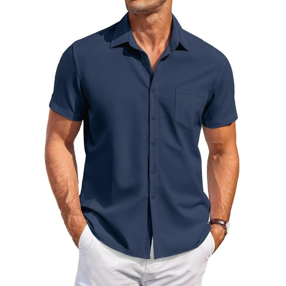 COOFANDY Short Sleeve Button Up Shirts Men Casual Stylish Summer Vacation Shirts No Tuck