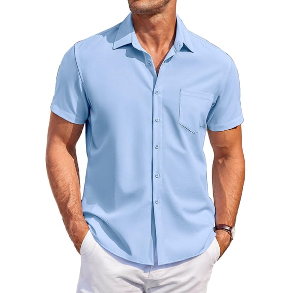 COOFANDY Men's Casual Button Down Shirts Short Sleeve Summer Beach Vacation Untucked Dress Shirts with Pocket