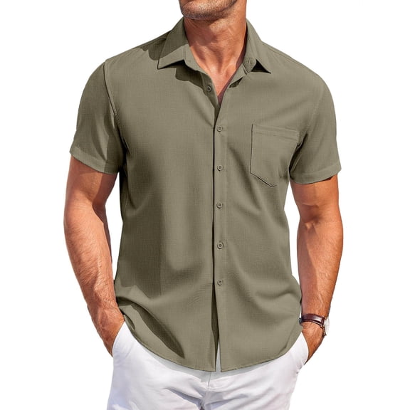 COOFANDY Men's Casual Button Down Shirts Short Sleeve Summer Beach Vacation Untucked Dress Shirts with Pocket