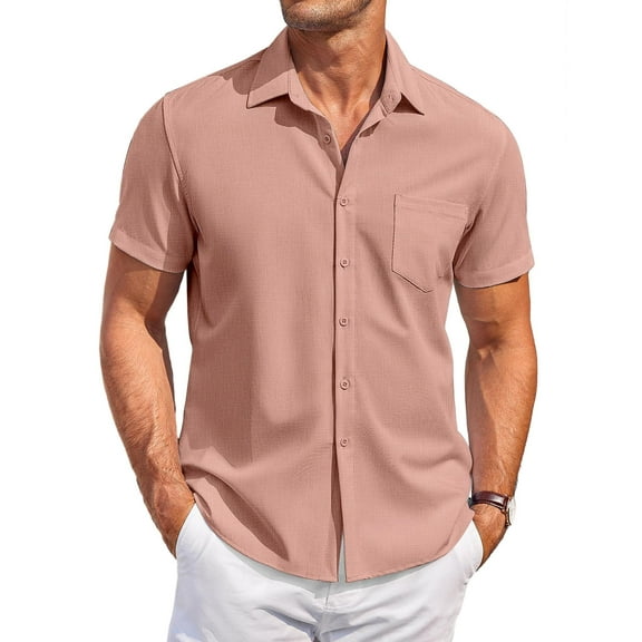 COOFANDY Men's Casual Button Down Shirts Short Sleeve Summer Beach Vacation Untucked Dress Shirts with Pocket