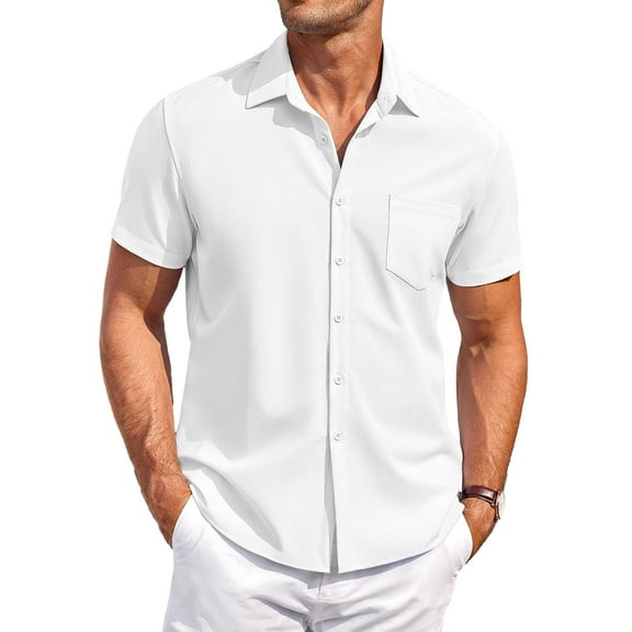 COOFANDY Men's Summer Shirt Short Sleeve Casual Beach Linen Shirts with Pocket