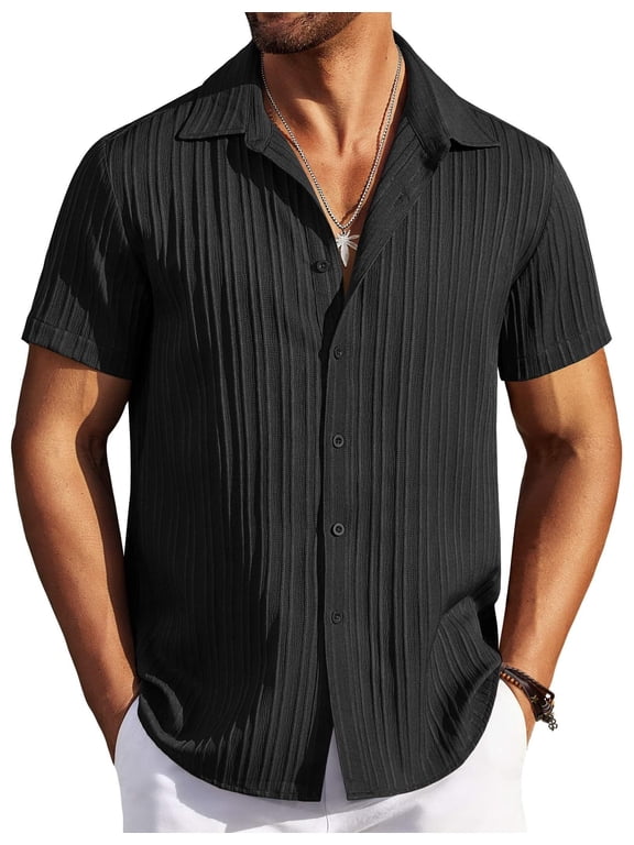 Men's Summer Shirts Short Sleeve Button Down Beach Wedding Shirt Casual Linen Shirt