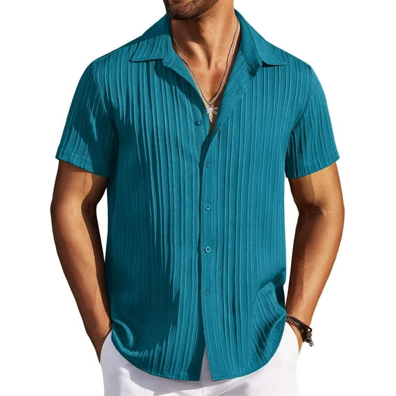 COOFANDY Casual Beach Summer Shirt Lightweight Short Sleeve Button Down Shirts Regular Fit Textured Shirts