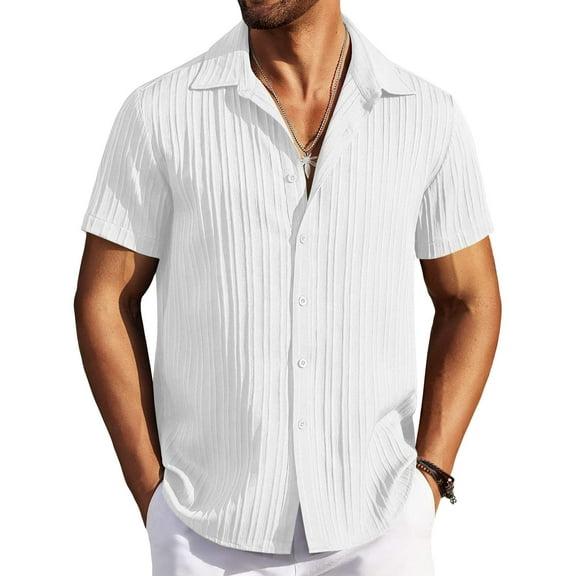 COOFANDY Men's Beach Shirts Short Sleeve Summer Shirt Casual Button Down Textured Shirt