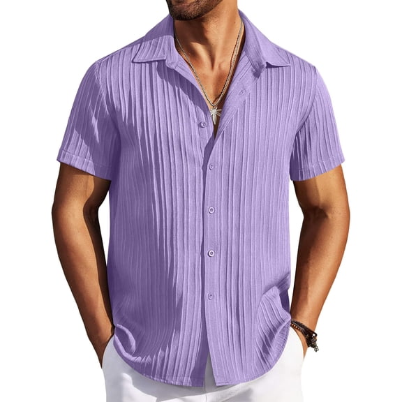 COOFANDY Men's Casual Button Down Shirts Short Sleeve Textured Summer Beach Shirts