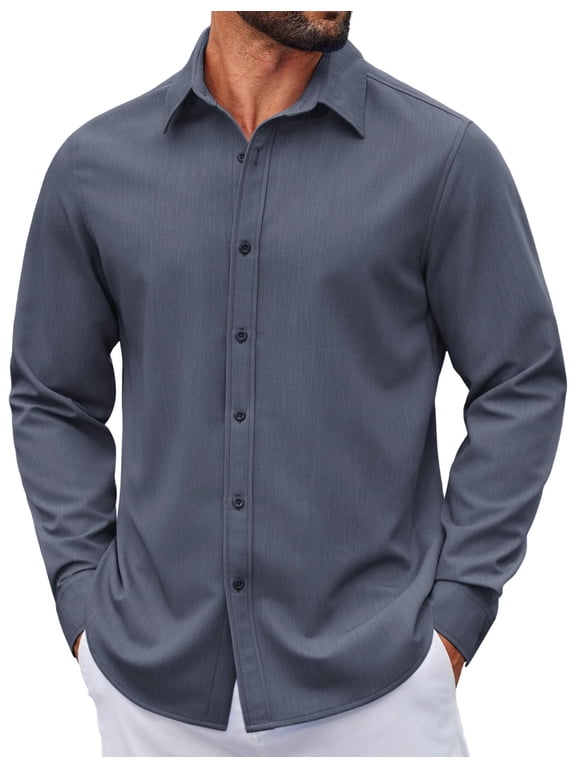 Men's Casual Button Up Shirts Long Sleeve Untucked Regular Fit Denim Dress Shirt