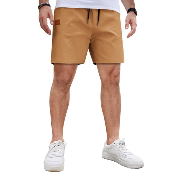 COOFANDY Men's Casual Cotton Shorts 5 Inch Summer Beach Lightweight Drawstring Elastic Waist Chino Golf Shorts