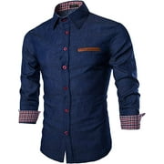 COOFANDY Men's Casual Dress Shirt Button Down Shirts Long-Sleeve Denim Work Shirt XX-Large Type 01 - Dark Blue