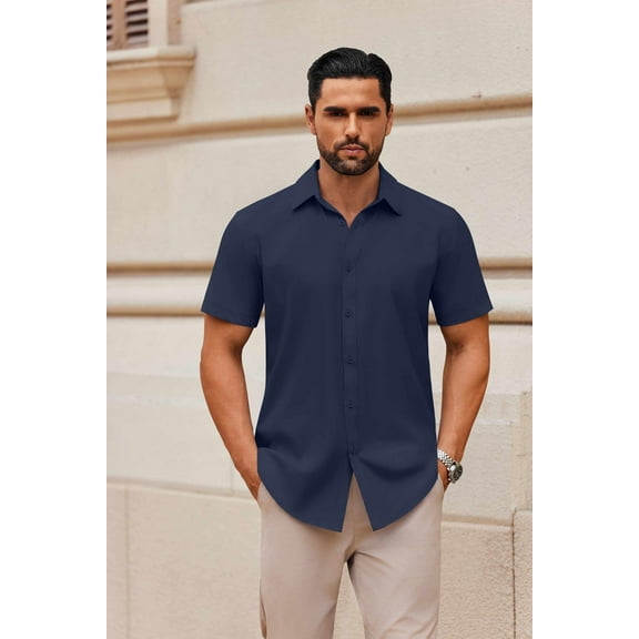 COOFANDY Men's Casual Button Down Shirts Short Sleeve Summer Untucked Dress Shirts