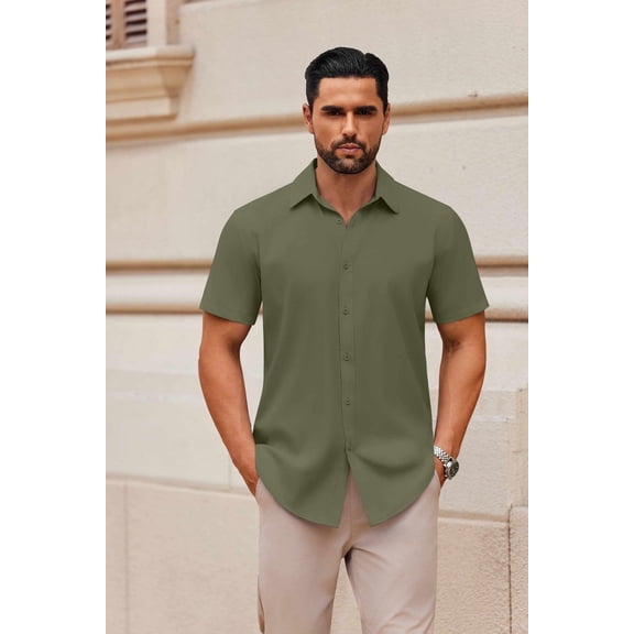 COOFANDY Men's Casual Business Dress Shirts Short Sleeve Button Up Summer Shirts