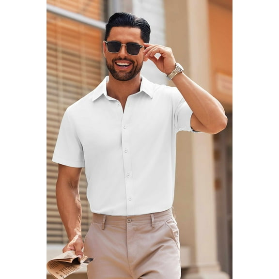 COOFANDY Men's Casual Dress Shirts Short Sleeve Button Down Shirts Summer Untucked Shirts