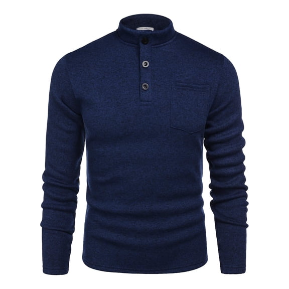 COOFANDY Men's Thermal Henley Sweater - Quarter Button Mock Neck Knit Pullover with Pocket