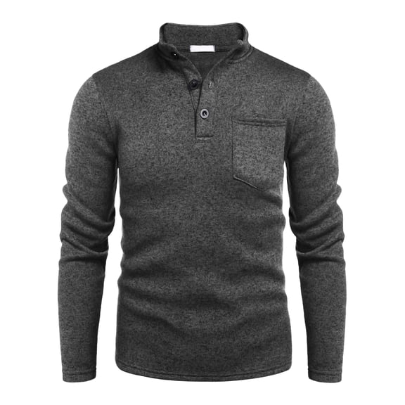 COOFANDY Men's Thermal Henley Sweater - Quarter Button Mock Neck Knit Pullover with Pocket