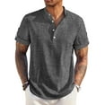 thumbnail image 1 of COOFANDY Men's Linen Henley Shirts Summer Beach Short Sleeve Loose Fit T Shirt Button Up Lightweight Casual Tee, 1 of 6