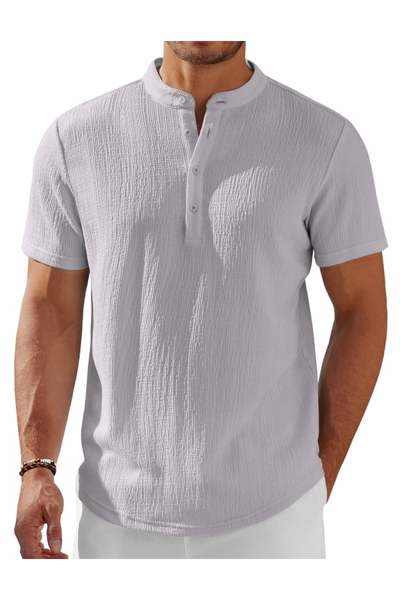 Men's Casual Henley Shirt Short Sleeve Mandarin Collar Summer Beach Hippie T-Shirts