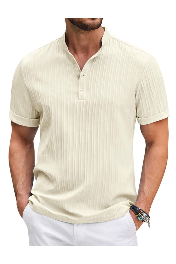 Men's Casual Henley T-Shirt Short Sleeve Summer Beach Linen Hippie Top