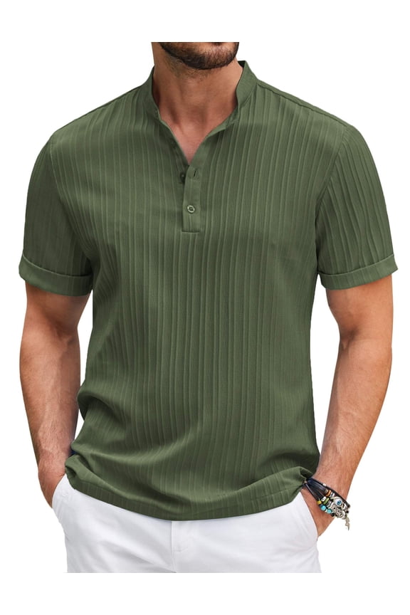 Men's Casual Henley T-Shirt Short Sleeve Summer Beach Linen Hippie Top