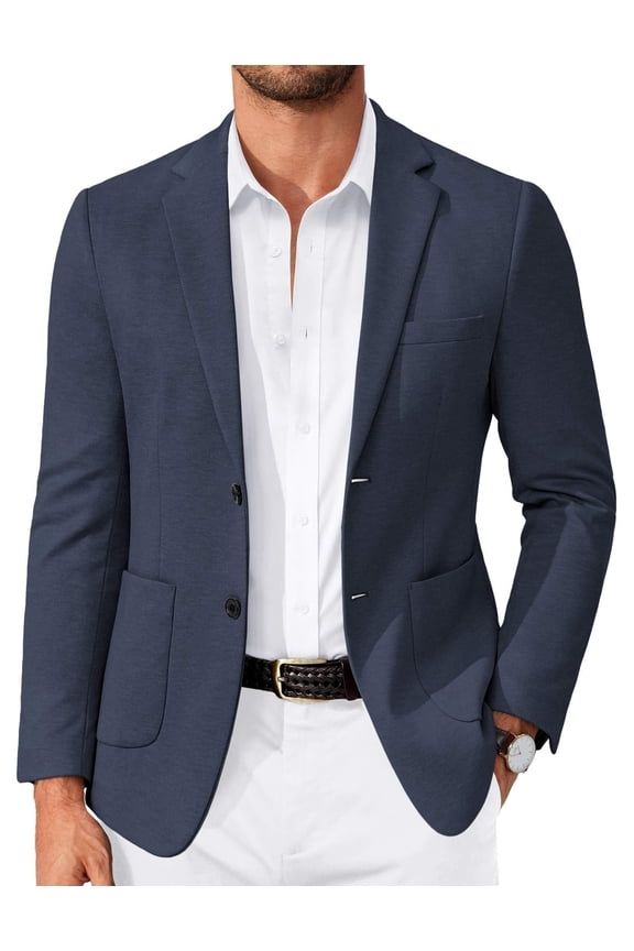 Mens Blazer Slim Fit Casual Suit Jacket Two Button Lightweight Knit Sport Coats