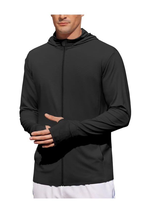Men's Casual Light Jacket UPF 50+ Hooded Zip-Up Sun Shirt Breathable for Travel Fishing