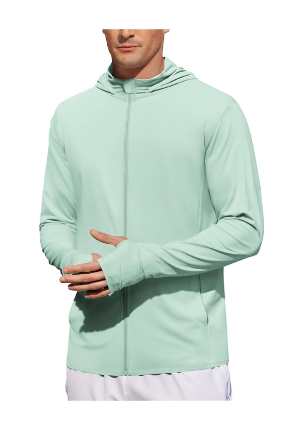 Men's Casual Light Jacket UPF 50+ Hooded Zip-Up Sun Shirt Breathable for Travel Fishing