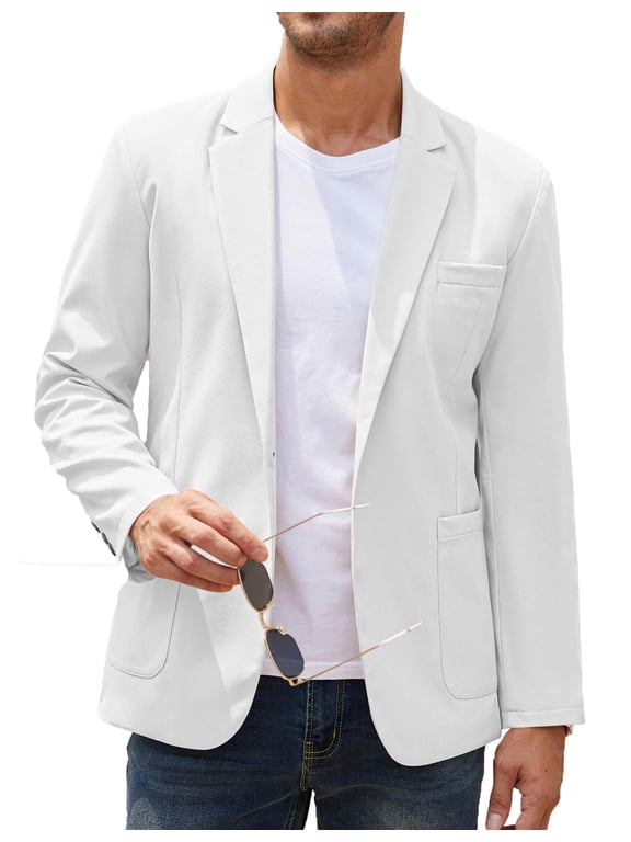 Men's Casual Linen Blazer Lightweight Regular Fit One Button Sport Coat Wedding Suit Jacket