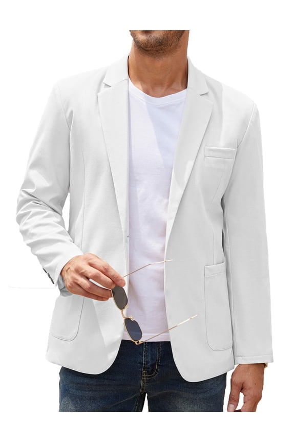 Men's Casual Linen Blazer Lightweight Regular Fit One Button Sport Coat Wedding Suit Jacket