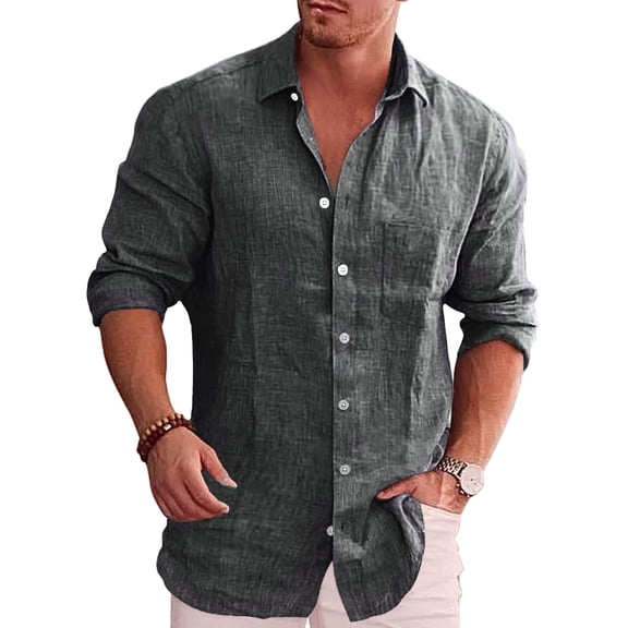 COOFANDY Men's Casual Button Down Shirt Chambray Plain Long Sleeve Dress Shirt