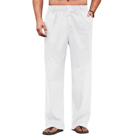 COOFANDY Men's Cotton Linen Yoga Pants Lightweight Straight Leg Pants Casual Vacation Beach Wedding Dress Trousers