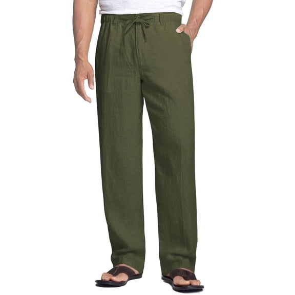 COOFANDY Men's Linen Cotton Pants Casual Elastic Waist Drawstring Trousers