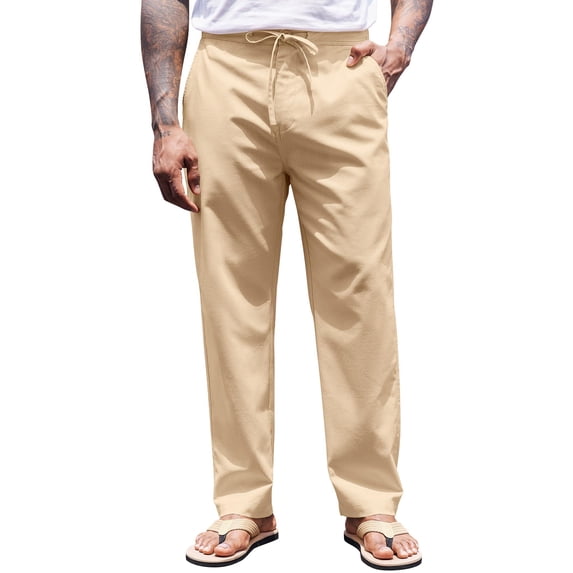 COOFANDY Men's Casual Linen Pants Elastic Waist Drawstring Beach Yoga Trousers Summer Lightweight Long Pants with Pockets