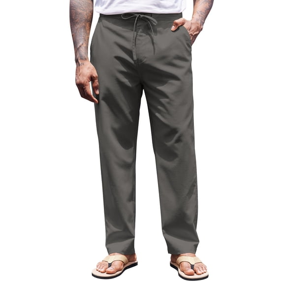 COOFANDY Men's Linen Pants Yoga Beach Summer Pant Elastic Waist Drawstring Trousers Cotton Linen Pants for Men