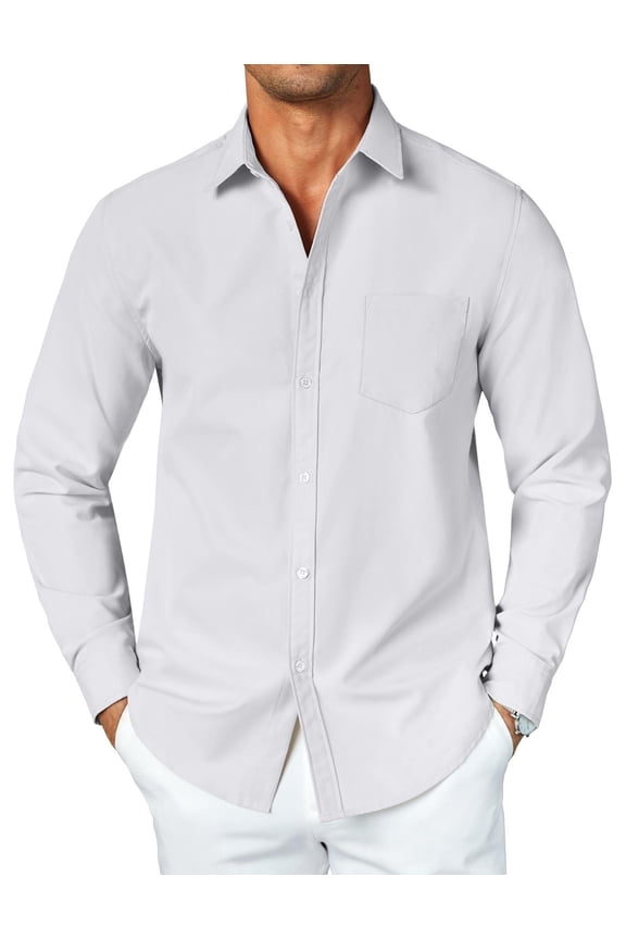 Men's Casual Long Sleeve Button Down Dress Shirt Untucked Muscle Fit Wrinkle Free No Tuck Oxford Shirts