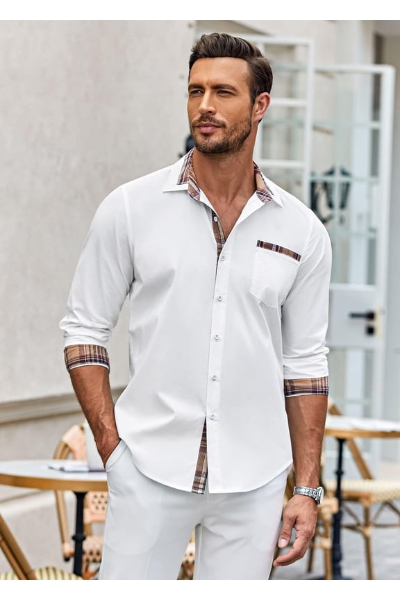 Men's Long Sleeve Dress Shirts Button Down Shirts for Wedding Party