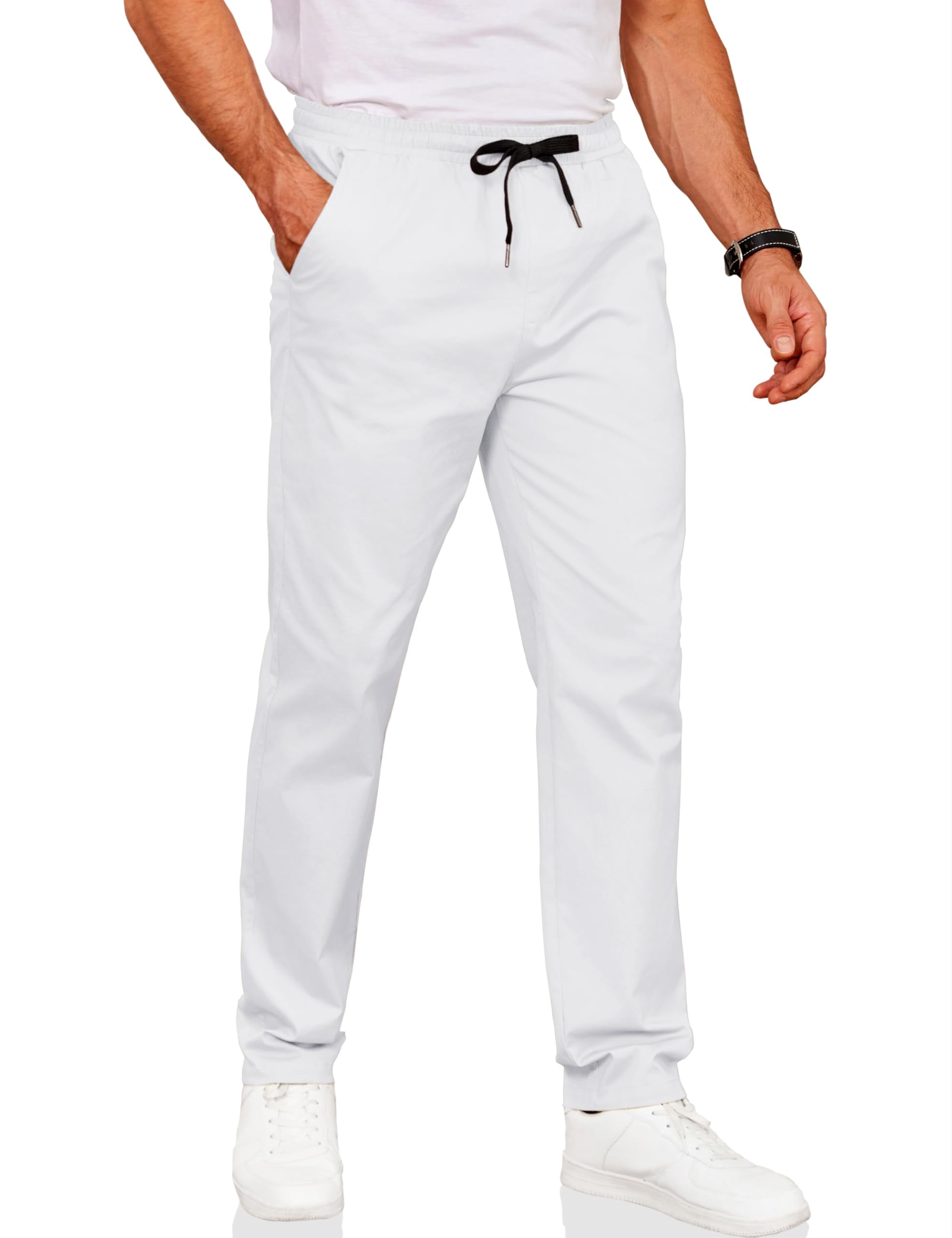 COOFANDY Men's Casual Pants Cotton Twill Drawstring Elastic Waist Chino Dress Pants Loose Fit All
