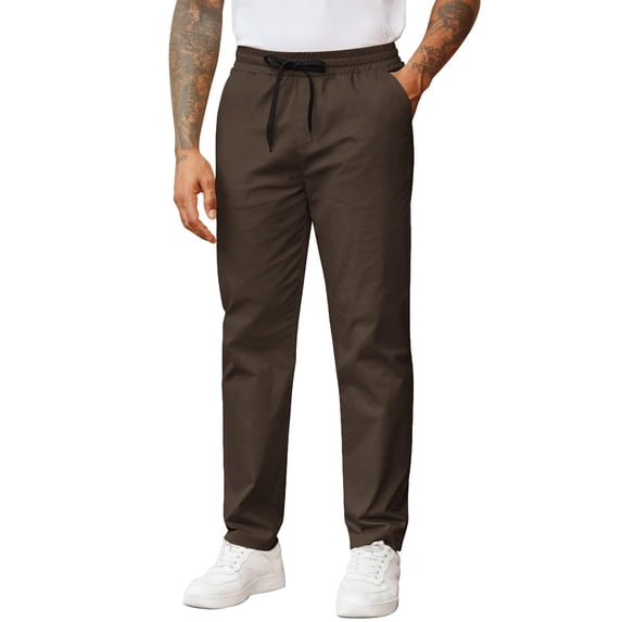 COOFANDY Men's Casual Pants Drawstring Elastic Waist Chino Pants Straight Leg Slacks Cotton Twill Trousers with Pockets