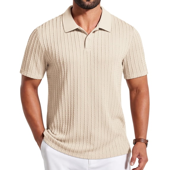 COOFANDY Men's Casual Polo Shirts Old Money Short Sleeve Casual Button Polo T-Shirt Summer Collared Golf Shirt