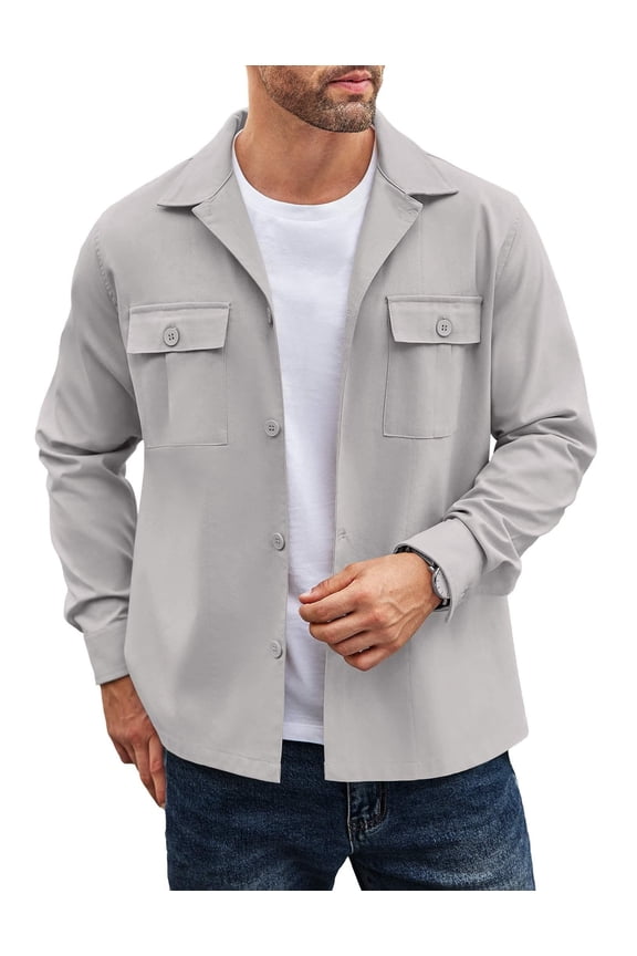 Men's Casual Shirt Jacket Long Sleeve Button Down Overshirt Lightweight Shacket with Pockets