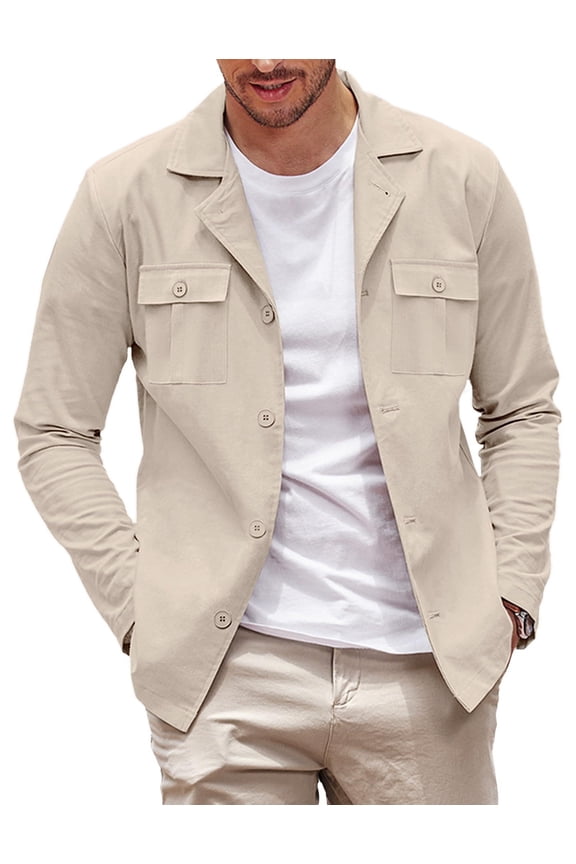 Men's Trucker Jacket Casual Dutton Down Shirt Jacket Lightweight Cotton Linen Shacket