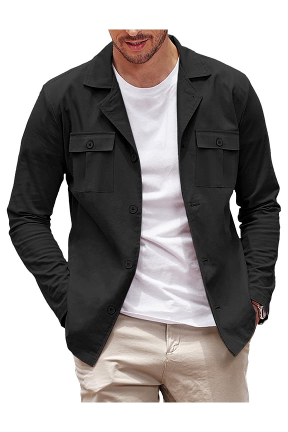 Mens Casual Shirt Jackets Cotton Linen Work Shacket Button Down Overshirt with Pockets