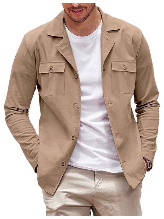 Men's Casual Shirt Jacket Long Sleeve Button Down Overshirt Lightweight Shacket with Pockets