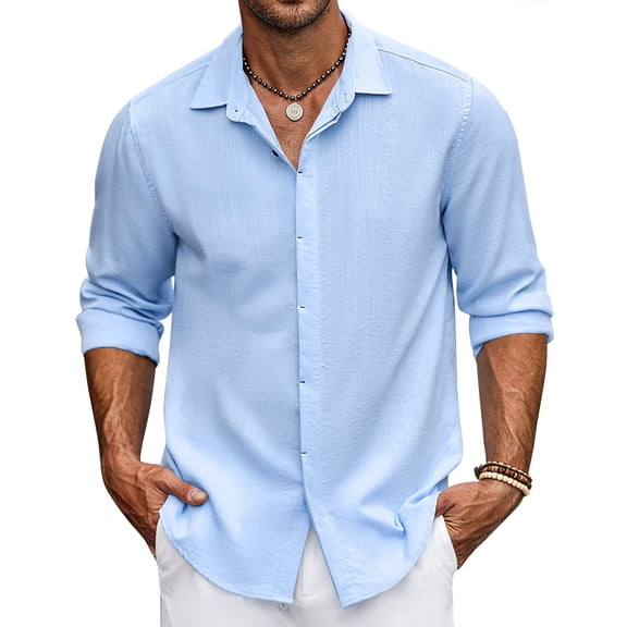 COOFANDY Men's Casual Shirt Long Sleeve Casual Button Down Shirt for Men Summer Beach Wedding Shirt Light Blue XXXL