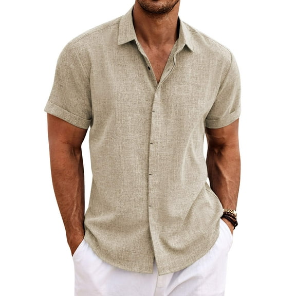 COOFANDY Men's Casual Shirts Button Up Shirt Linen Summer Beach Outfit Yoga Tee