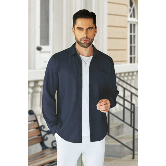 COOFANDY Men's Casual Shirts Long Sleeve Button Up Travel Office Slim Fit Shirts