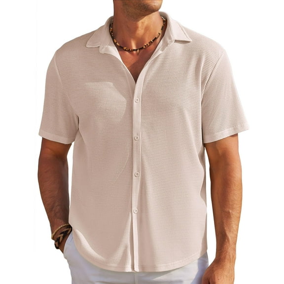 COOFANDY Men's Casual Button Down Shirts Short Sleeve Regular Fit Summer Beach Tops