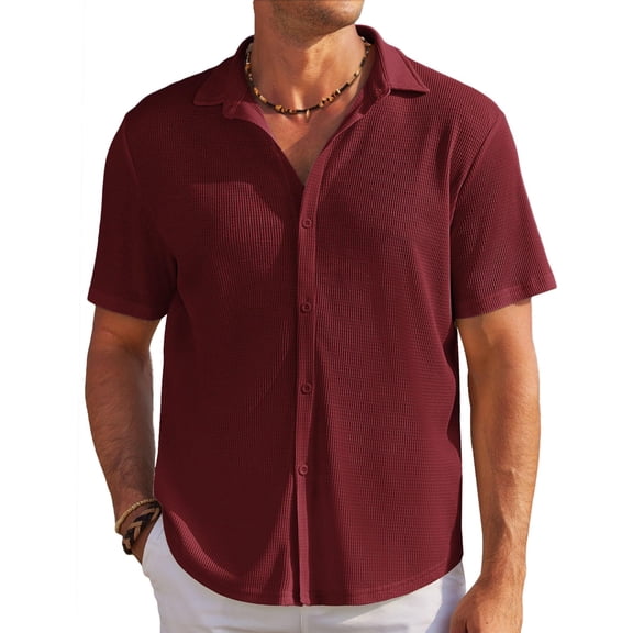 COOFANDY Beach Shirts for Men Short Sleeve Casual Button Up Knit Textured Shirts