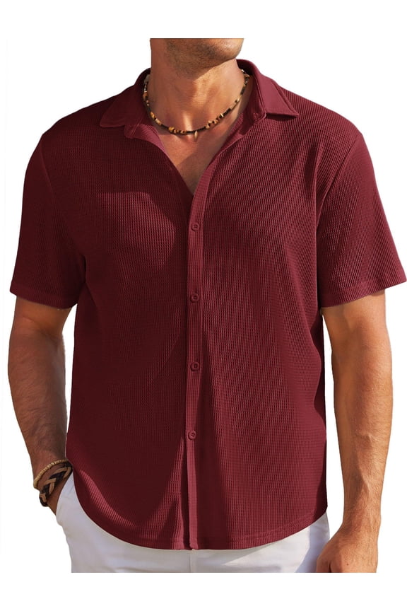 Beach Shirts for Men Short Sleeve Casual Button Up Knit Textured Shirts