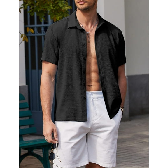 COOFANDY Mens Summer Hawaiian Shirts Cotton Linen Tropical Holiday Beach Shirts