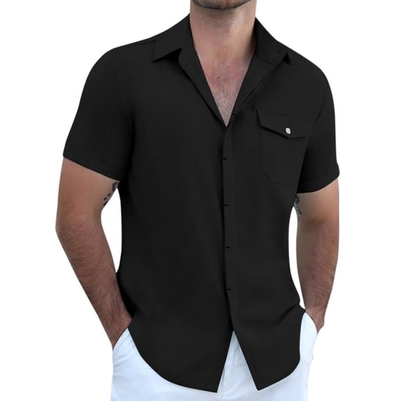 COOFANDY Men's Cool Linen Cotton Short Sleeve Shirt, Concealed Button Casual Wear for Beach Summer Wedding Daily