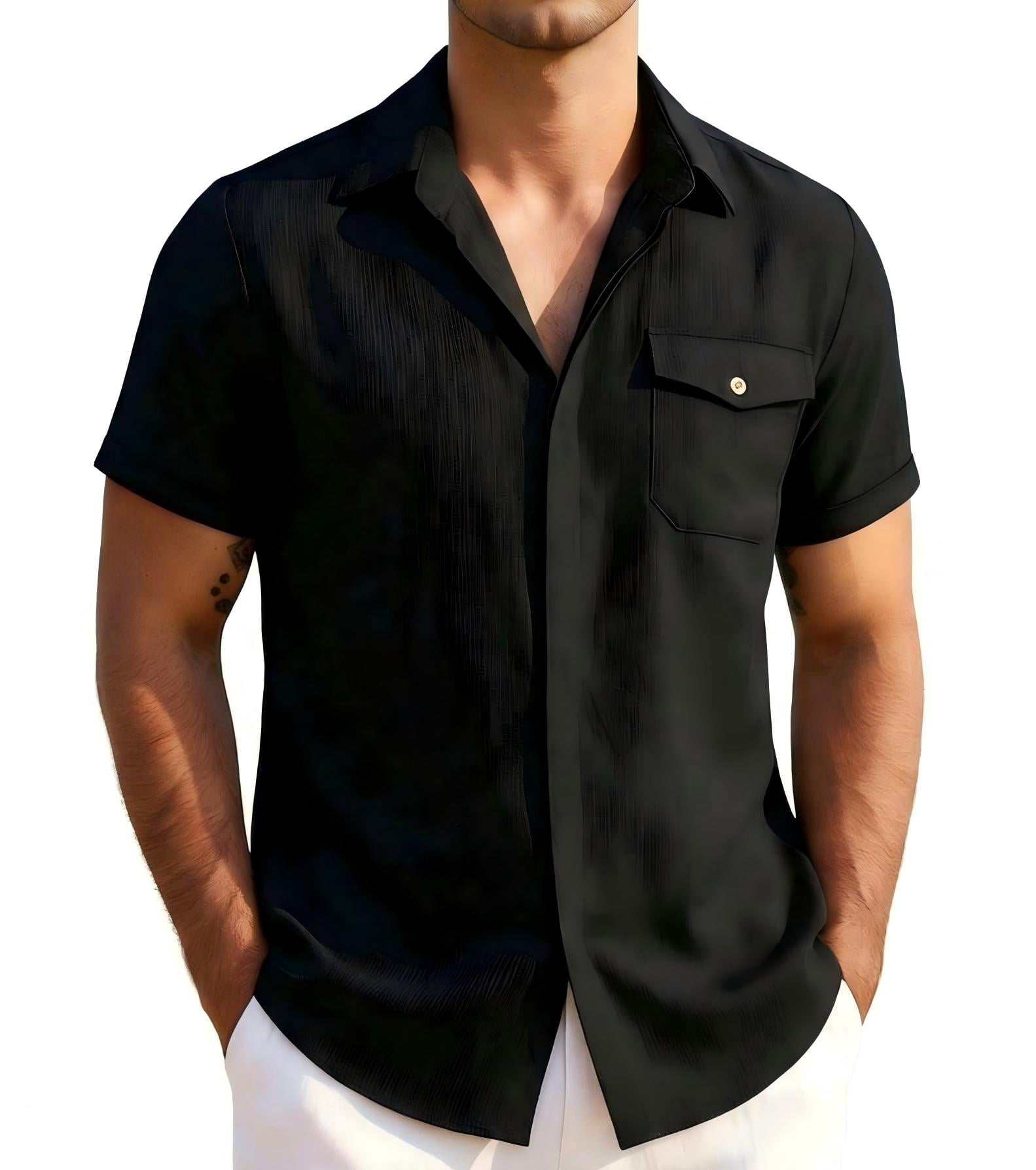 COOFANDY Men's Cool Linen Cotton Short Sleeve Shirt, Casual Button Down Shirt for Beach Summer Wedding Daily