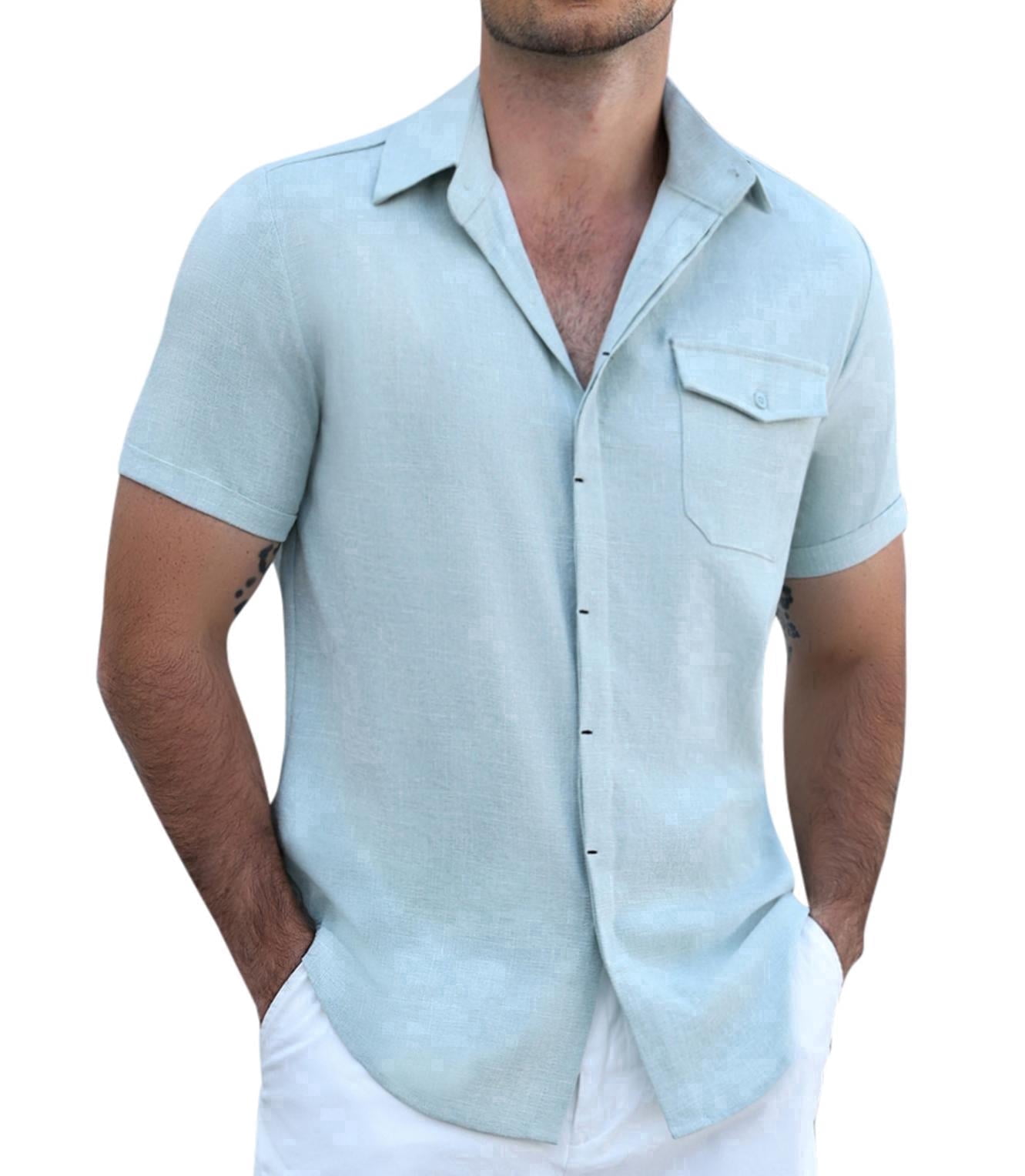 COOFANDY Men's Cool Linen Cotton Short Sleeve Shirt, Casual Button Down Shirt for Beach Summer Wedding Daily
